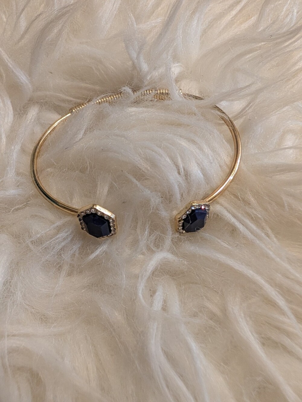 Gold Open Cuff Bracelet with Black Navy Accents - Women Jewelry